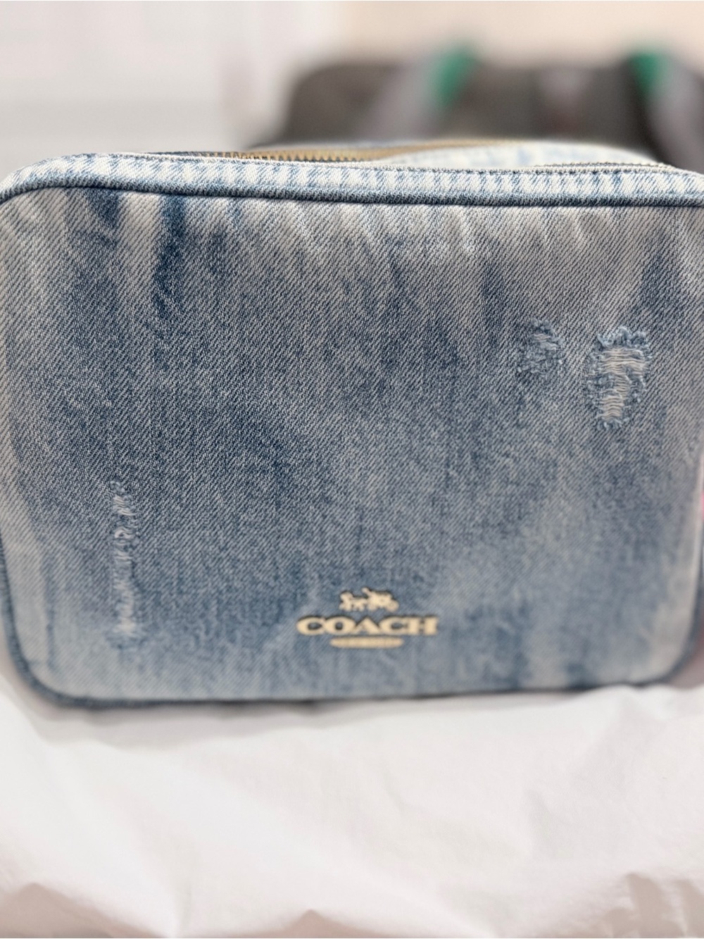 COACH Carey Distressed Denim Crossbody Bag